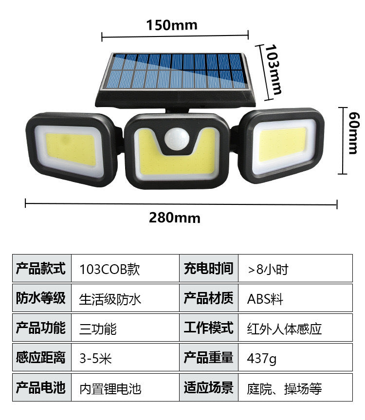 New Solar LED Three-Head Wall Light for Outdoors